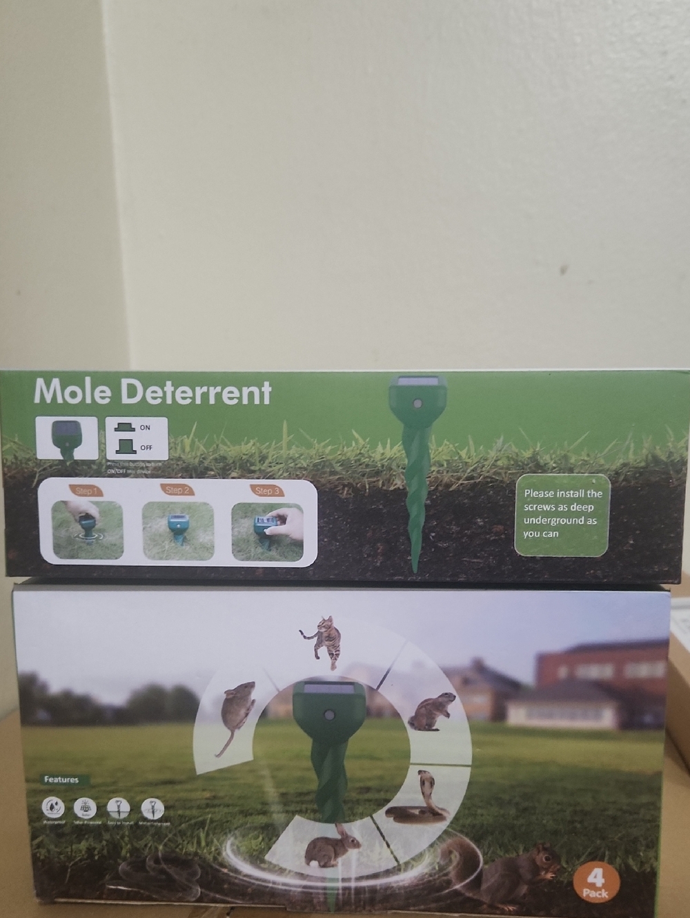 2 (4)Packs Green Mole Deterrent Repellent Stakes (4 Pack)